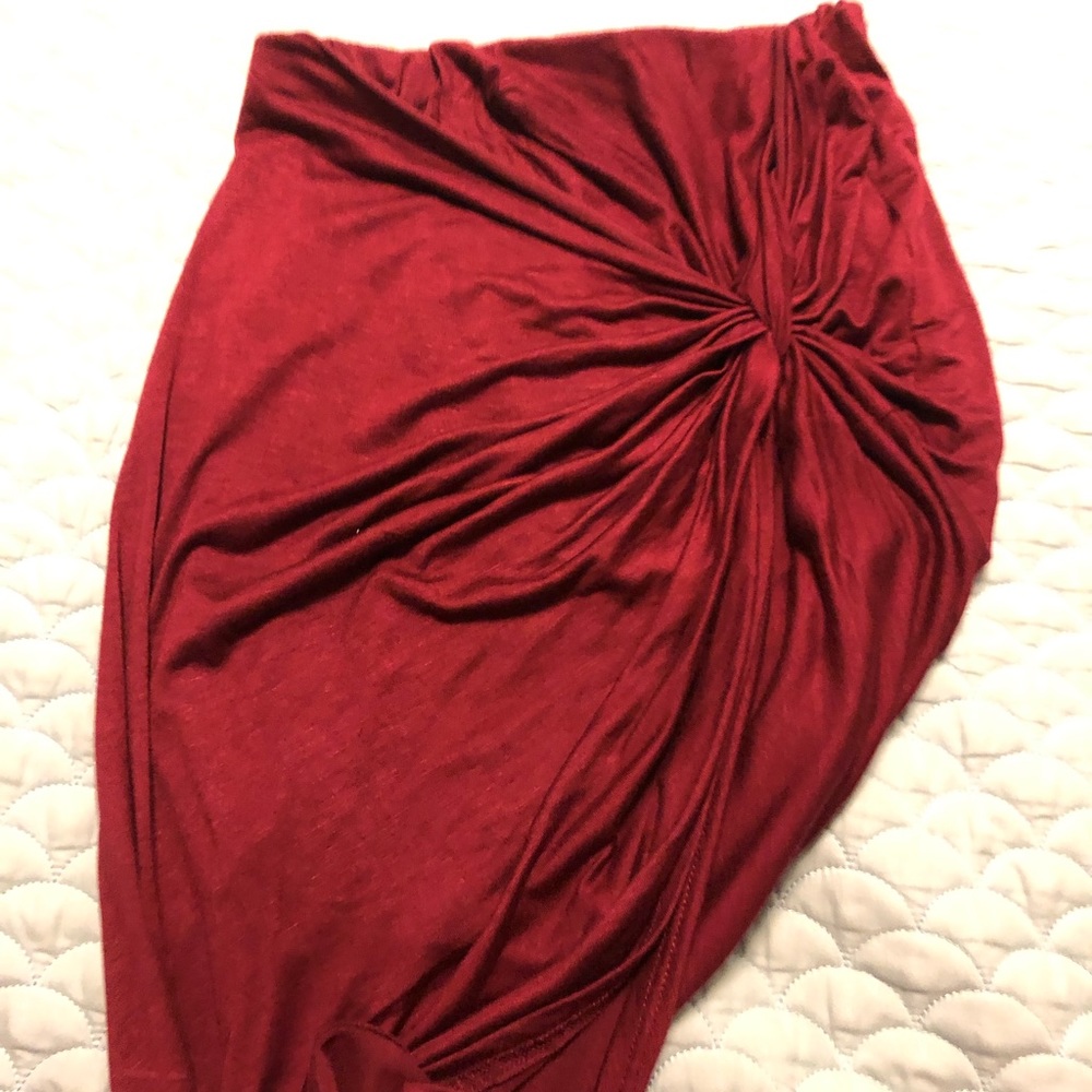Asymmetrical Long Red Wine Skirt